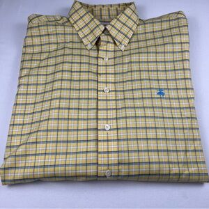 Brooks Brothers Original Polo Shirt Non Iron All Supima Cotton Yellow Blue Plaid